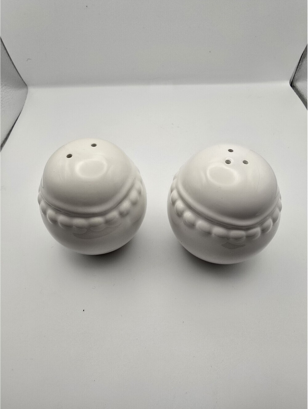 White Ceramic Salt and Pepper Shaker Oval Egg Shape Stoppers Included